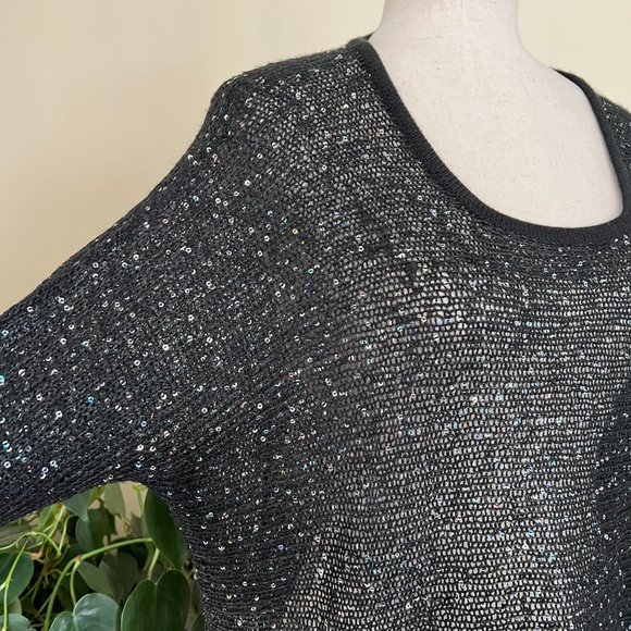 Miracle City Black Knit Sequined Cashmere Blend Top sz S/M - Picture 7 of 10